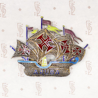 silver gilt filigree enamel ship brooch