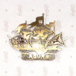 silver gilt filigree & enamel ship brooch