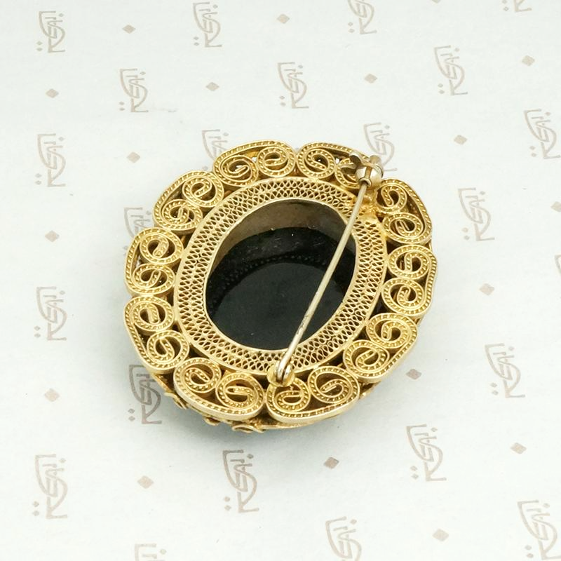 Exquisite Silver Gilt Filigree & Onyx Chinese Brooch