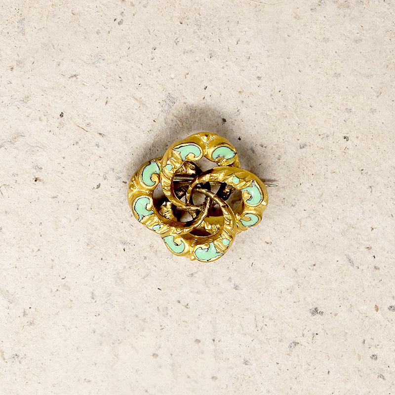 Small Repoussé Gold & Enamel Love Knot Brooch