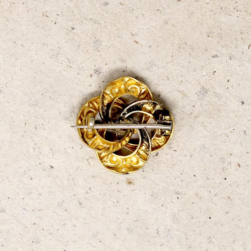 Small Repoussé Gold & Enamel Love Knot Brooch