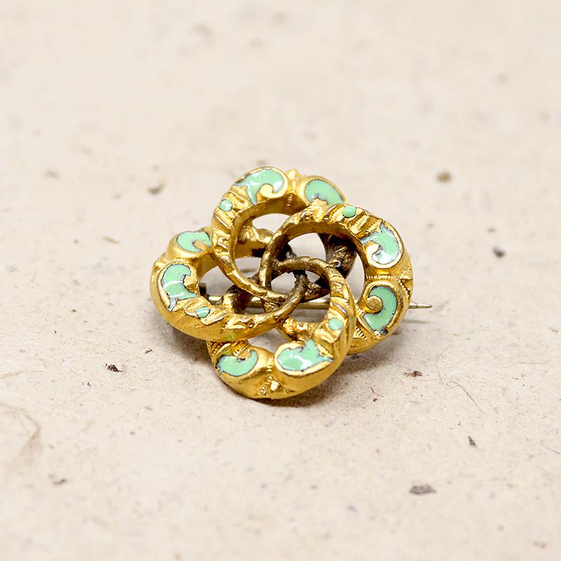 Small Repoussé Gold & Enamel Love Knot Brooch
