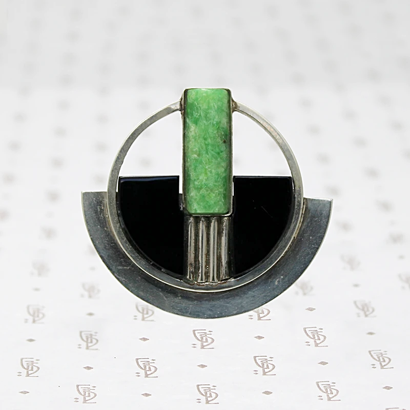 Art Deco Galalith and Chrome Brooch