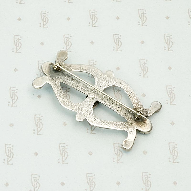 Sand Cast Silver & Turquoise 1940s Brooch