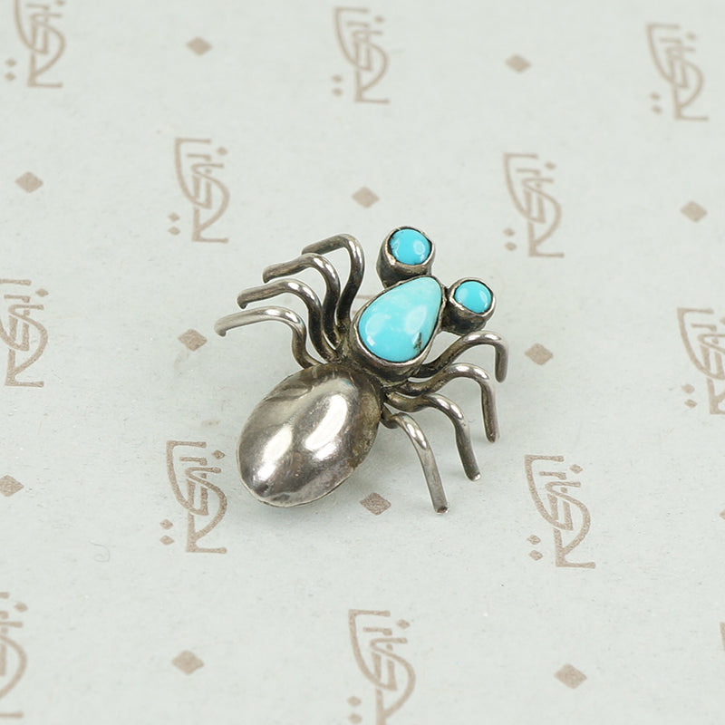Adorable Spider Pin in Sterling and Turquoise