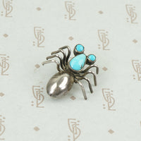 Adorable Spider Pin in Sterling and Turquoise