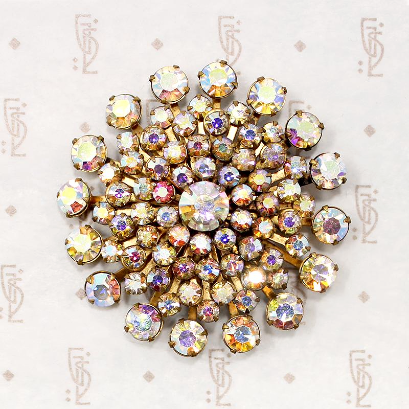 Aurora borealis rhinestone costume brooch