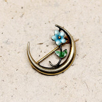 Dainty Victorian Forget Me Not & Crescent Moon Pin