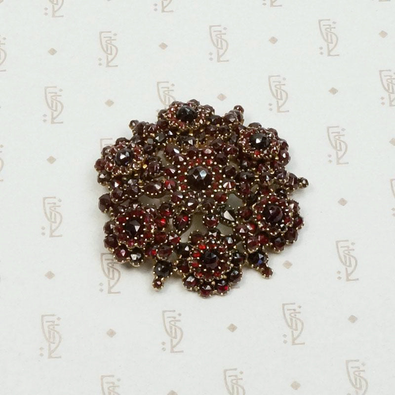 Glittering Garnet Floral Cluster Brooch