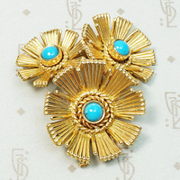 French 18K Gold & Persian Turquoise Flower Brooch