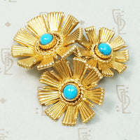 French 18K Gold & Persian Turquoise Flower Brooch