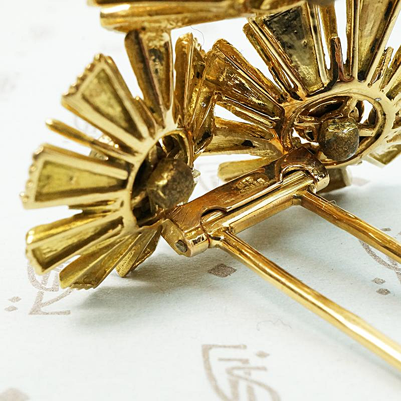 French 18K Gold & Persian Turquoise Flower Brooch
