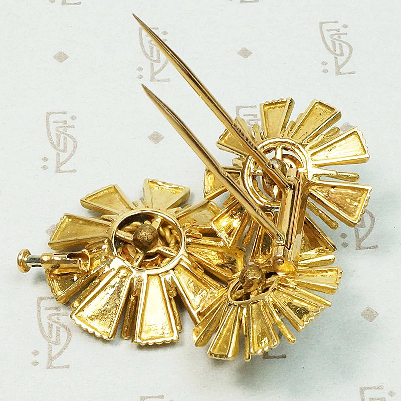 French 18K Gold & Persian Turquoise Flower Brooch