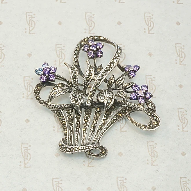 Romantic 1930s Flower Basket Brooch