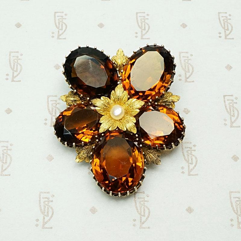 Madeira Citrine Victorian Pansy Brooch