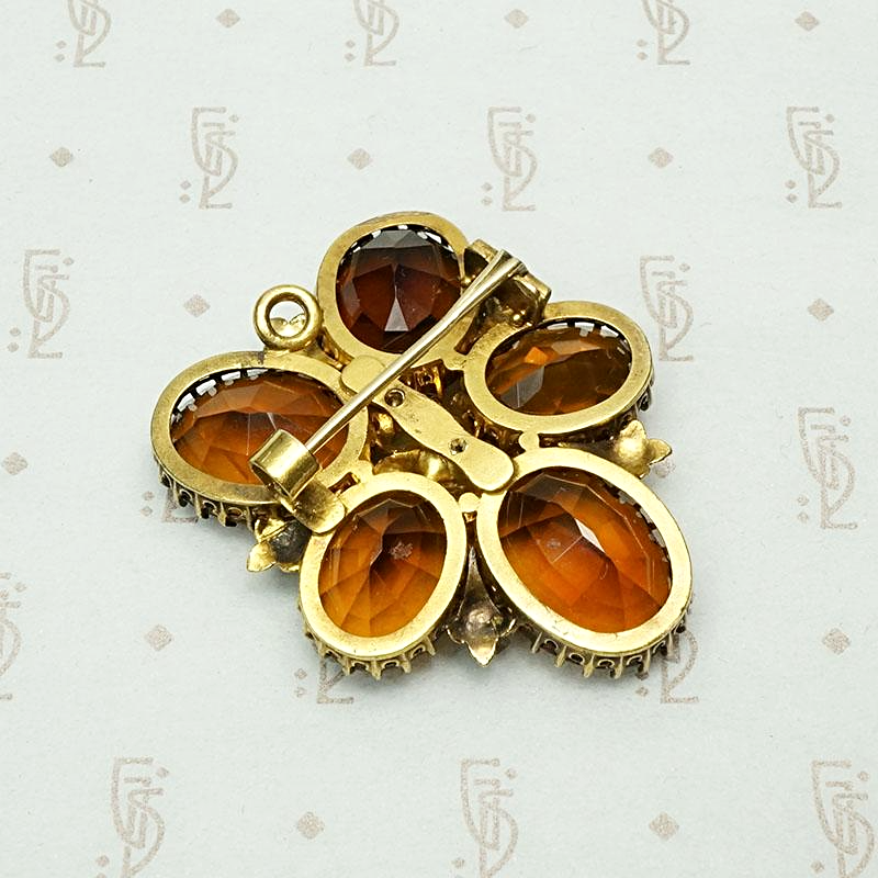 Madeira Citrine Victorian Pansy Brooch, back view