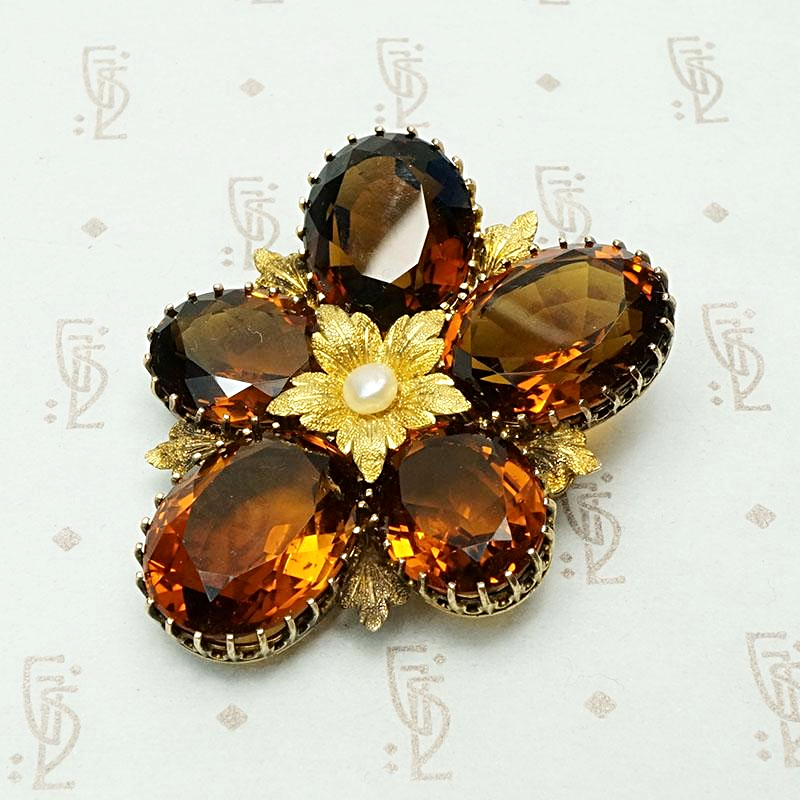 Madeira Citrine Victorian Pansy Brooch