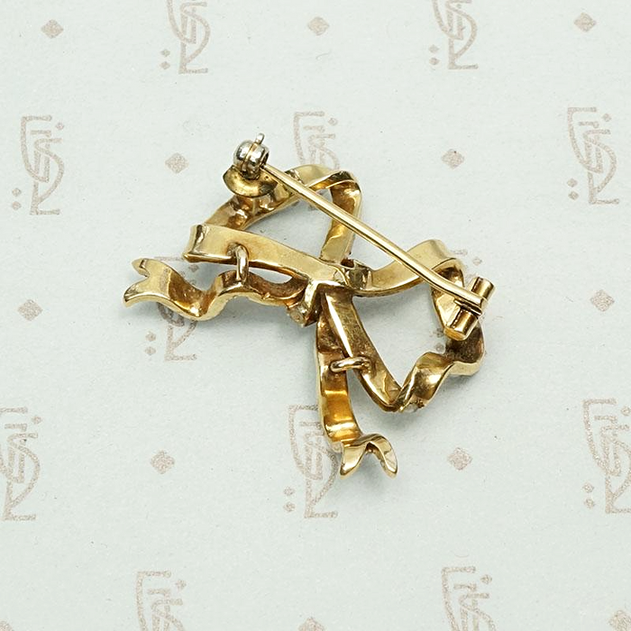 Subtly Colored Pearl Edwardian Bow Brooch, back view