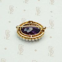 Rich Purple Amethyst Brooch with Pearl Halo. Back view.