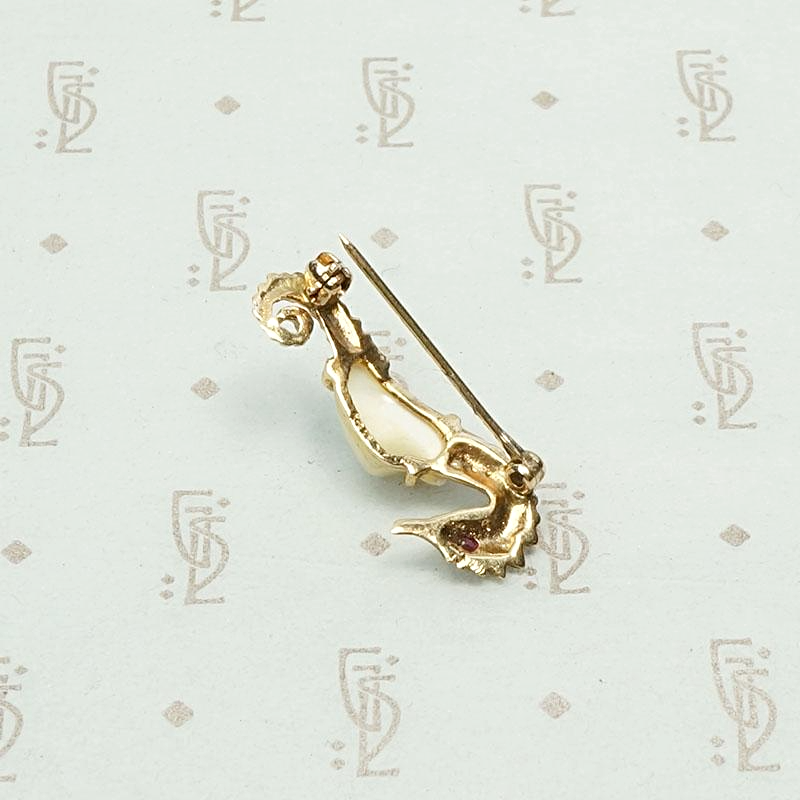 Sweetest Seahorse with Baroque Pearl Belly Brooch, back view