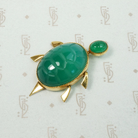 Charming Chrysoprase Turtle Pin with Scarab Head