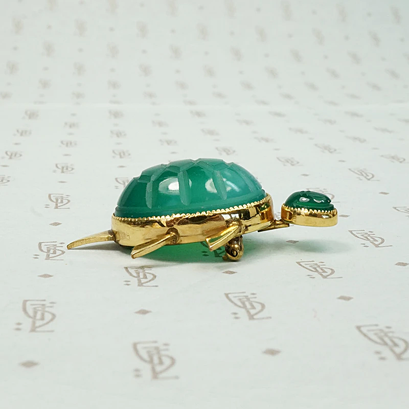 Charming Chrysoprase Turtle Pin with Scarab Head