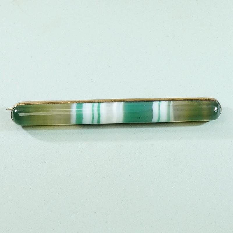 Green & White Banded Agate Victorian Bar Pin
