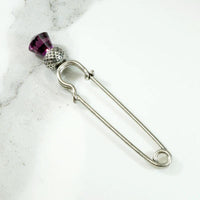 Charming Thistle Kilt Pin in Silver Plate & Glass