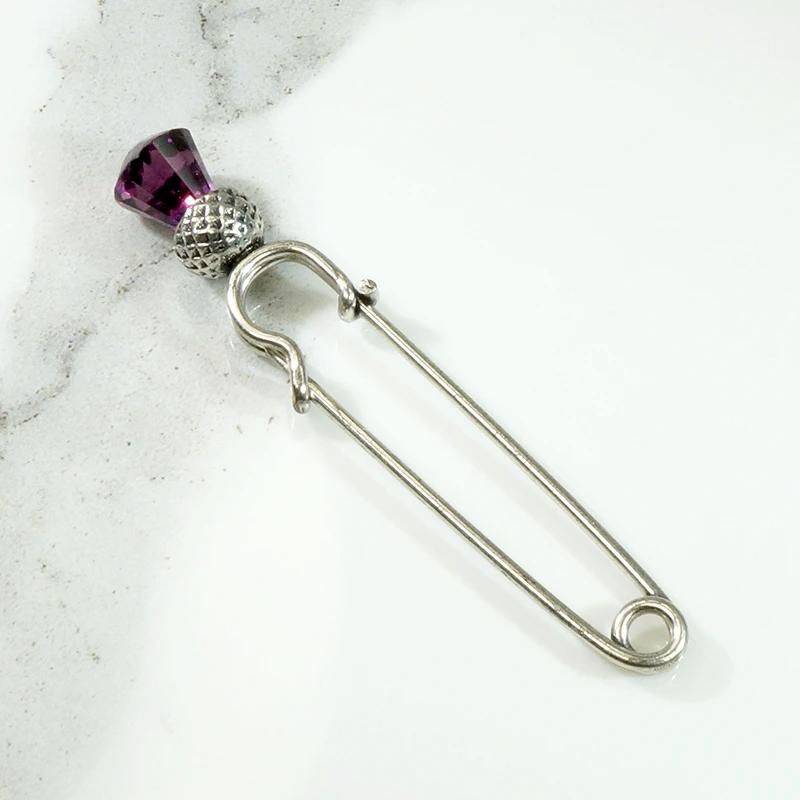 Charming Thistle Kilt Pin in Silver Plate & Glass