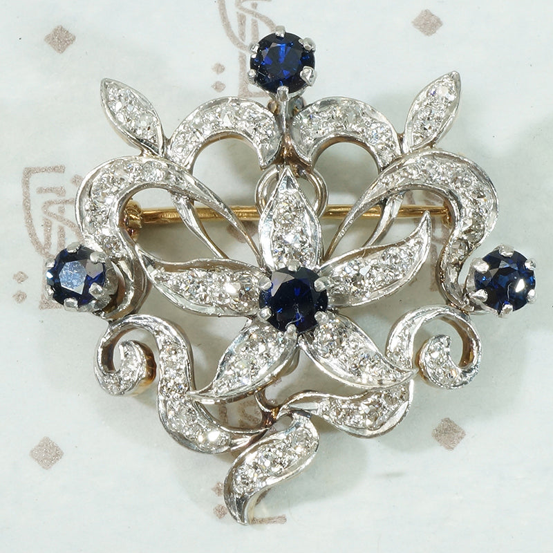 OMC Diamond and Sapphire Pendant Brooch c1910