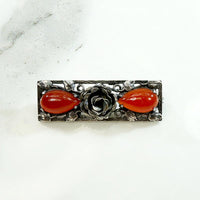 Darkly Romantic Silver Rose & Carnelian Brooch