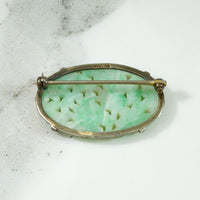 Carved Jade in Silver Floral Brooch