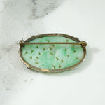 Carved Jade in Silver Floral Brooch