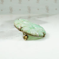 Carved Jade in Silver Floral Brooch