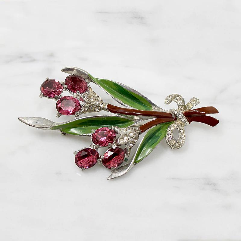 Fresh Spring Nosegay Brooch in Enamel & Rhinestones