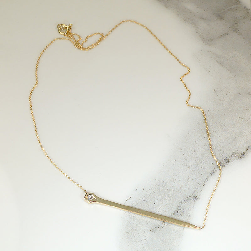 Gold Rail Road Nail Necklace with Old Mine Diamond
