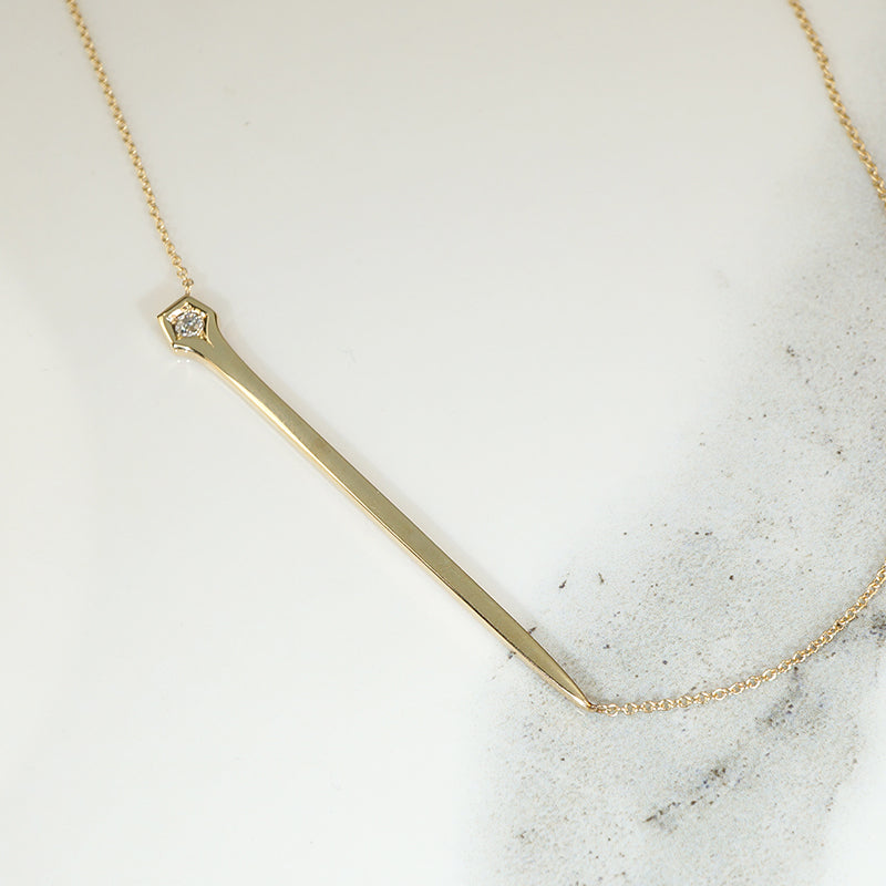Gold Rail Road Nail Necklace with Old Mine Diamond