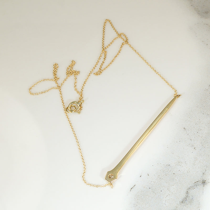 Gold Rail Road Nail Necklace with Old Mine Diamond