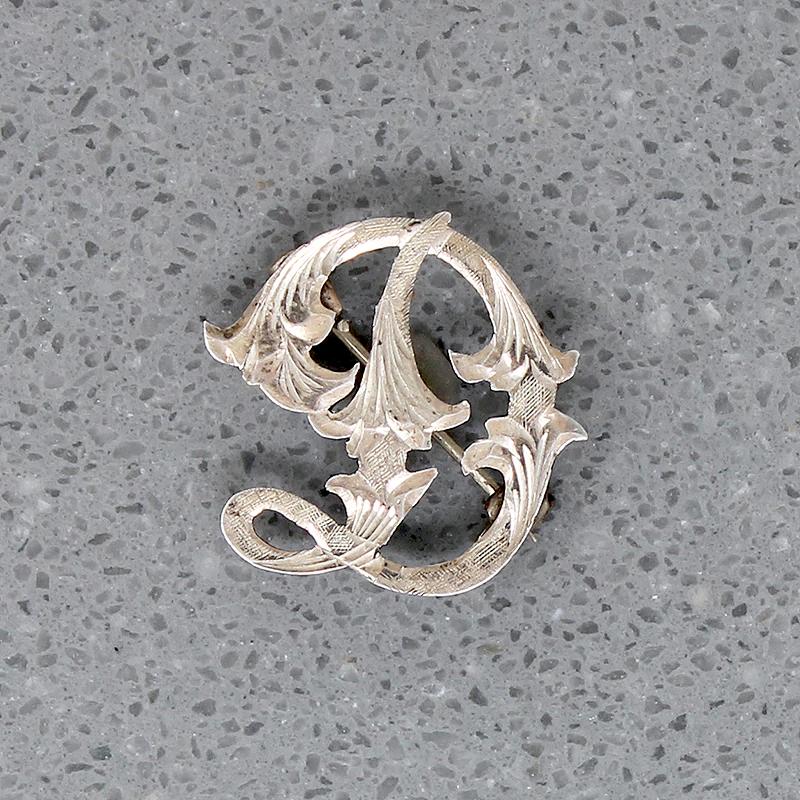 Ornate Engraved Sterling "D" Brooch