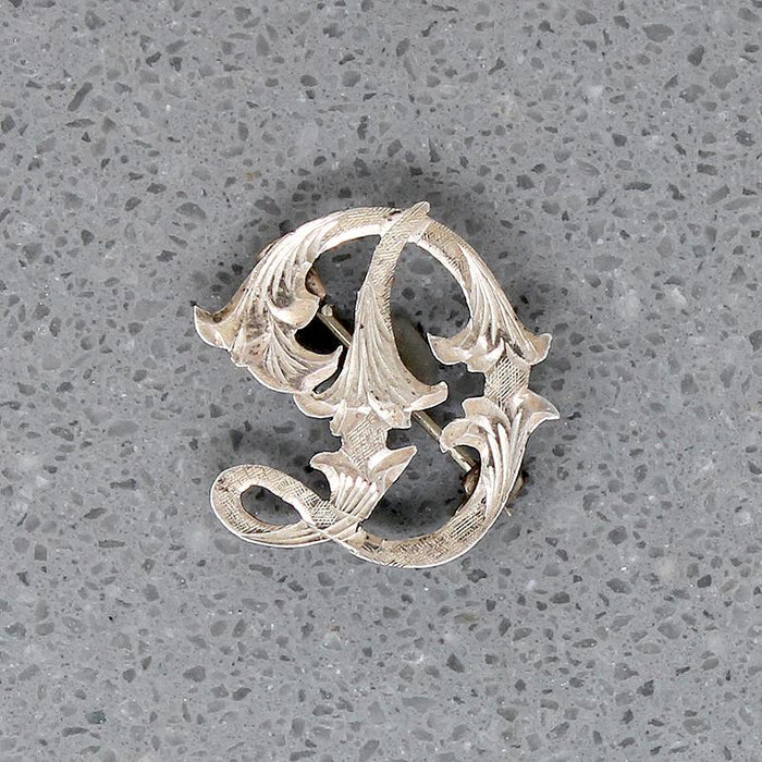 Ornate Engraved Sterling "D" Brooch