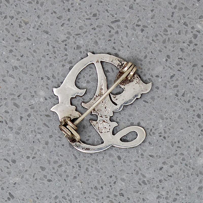 Ornate Engraved Sterling "D" Brooch