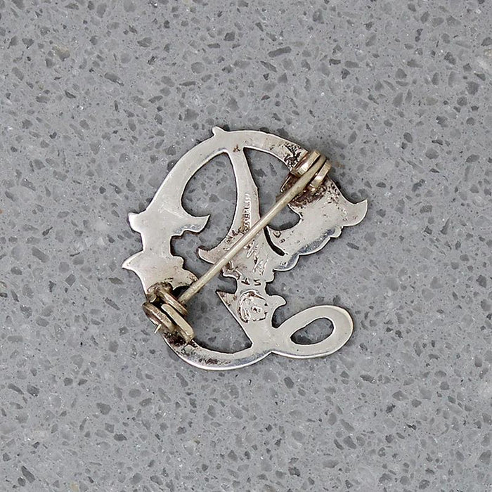 Ornate Engraved Sterling "D" Brooch