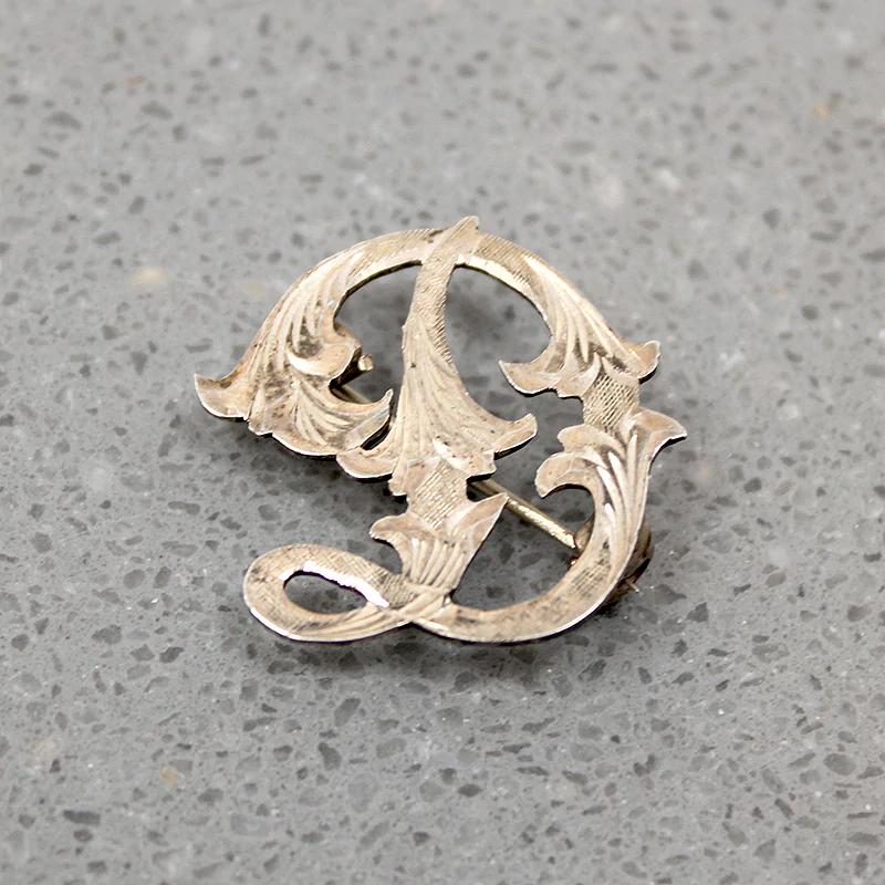 Ornate Engraved Sterling "D" Brooch