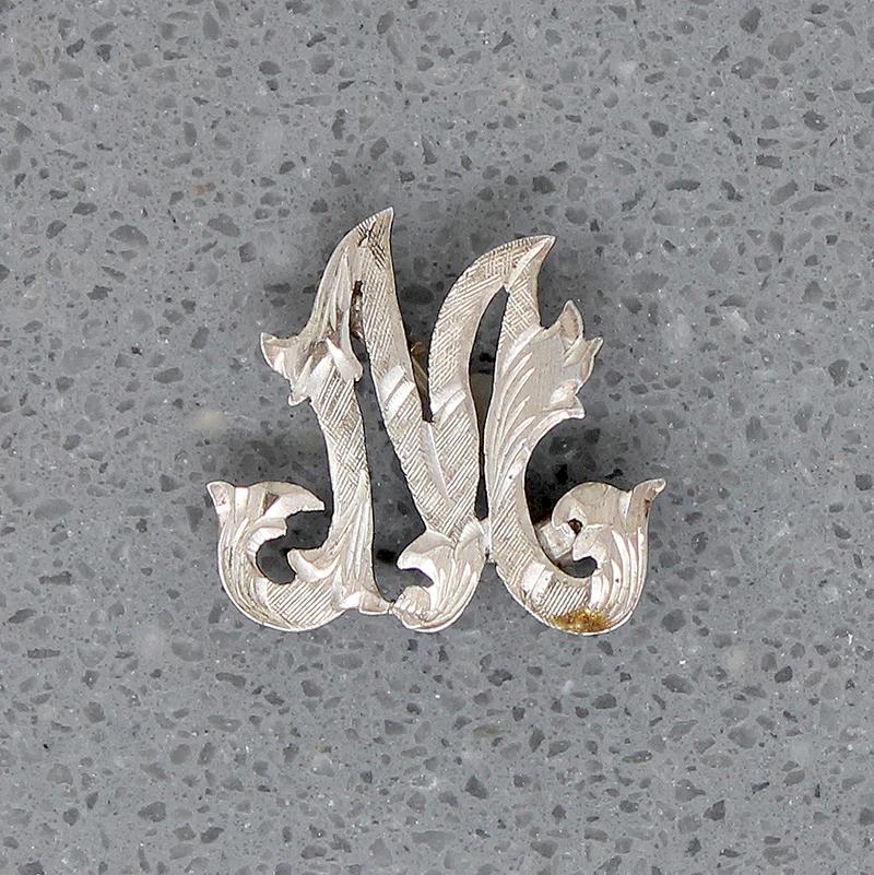 Engraved Sterling Foliate Font "M" Brooch