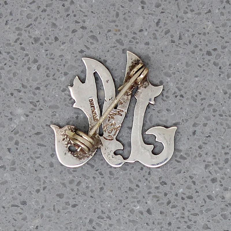 Engraved Sterling Foliate Font "M" Brooch
