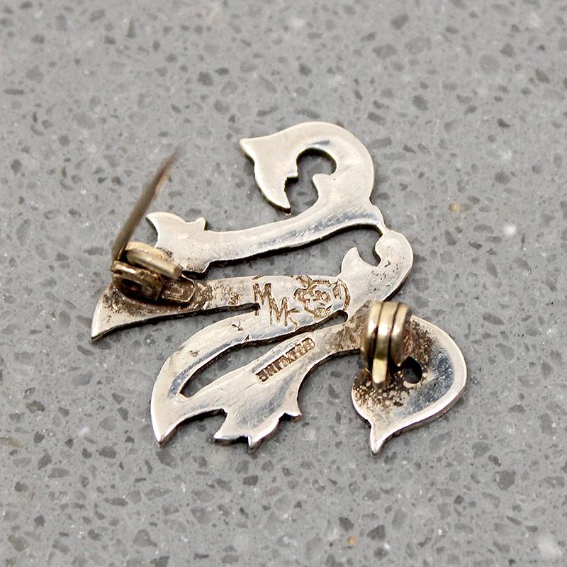 Engraved Sterling Foliate Font "M" Brooch