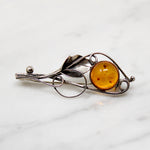 Jaunty Silver Nosegay Brooch with Amber