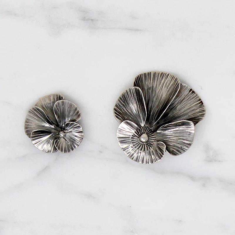 Set of Naturalistic Sterling Pansy Brooches by NYE