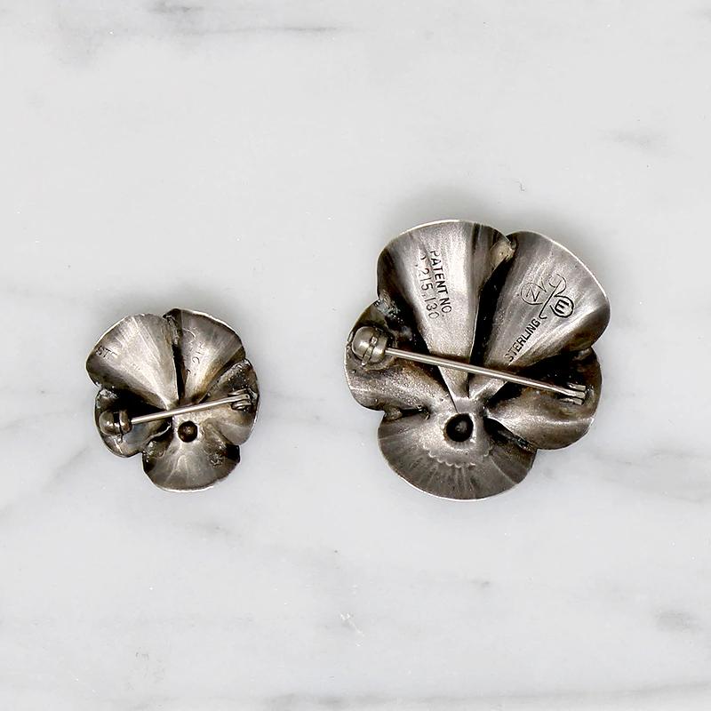 Set of Naturalistic Sterling Pansy Brooches by NYE