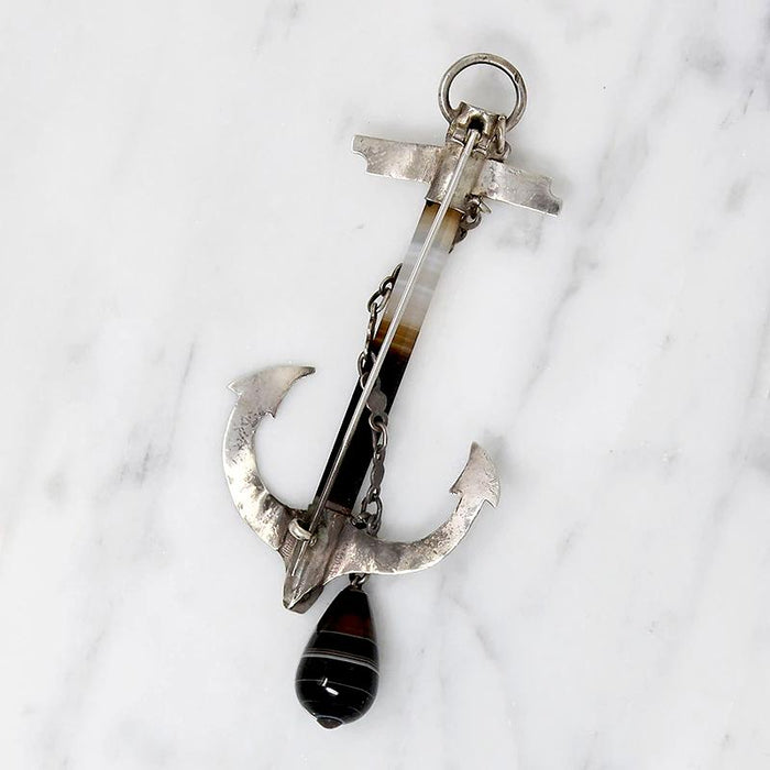 Engraved Silver & Banded Agate Sailor's Cross Brooch